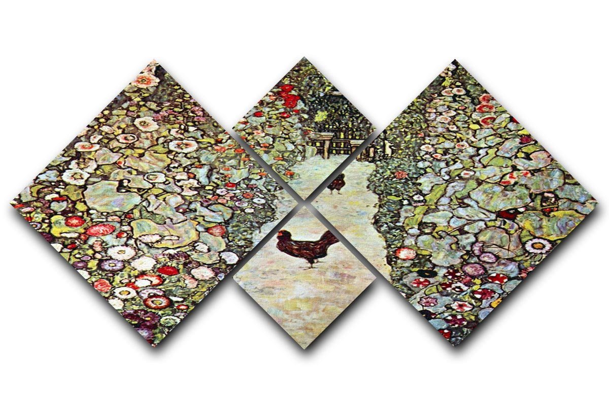 Garden Path with Chickens by Klimt 4 Square Multi Panel Canvas  - Canvas Art Rocks - 1