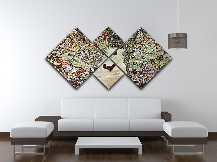 Garden Path with Chickens by Klimt 4 Square Multi Panel Canvas - Canvas Art Rocks - 3