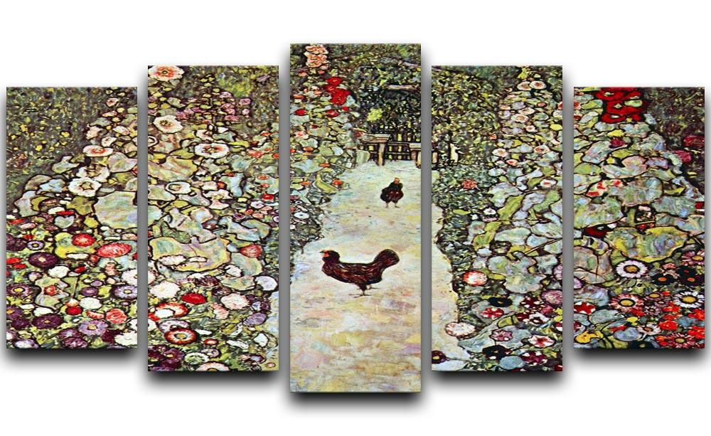 Garden Path with Chickens by Klimt 5 Split Panel Canvas  - Canvas Art Rocks - 1