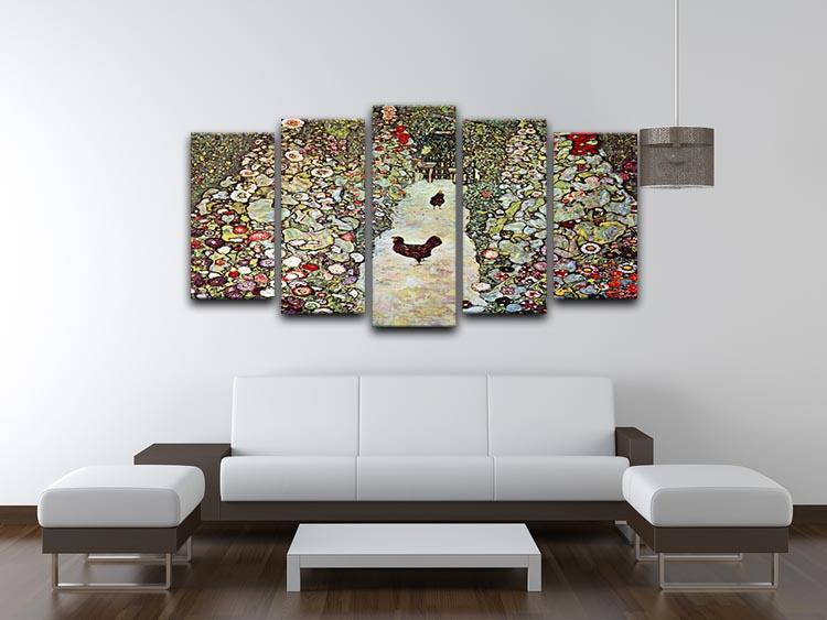 Garden Path with Chickens by Klimt 5 Split Panel Canvas - Canvas Art Rocks - 3