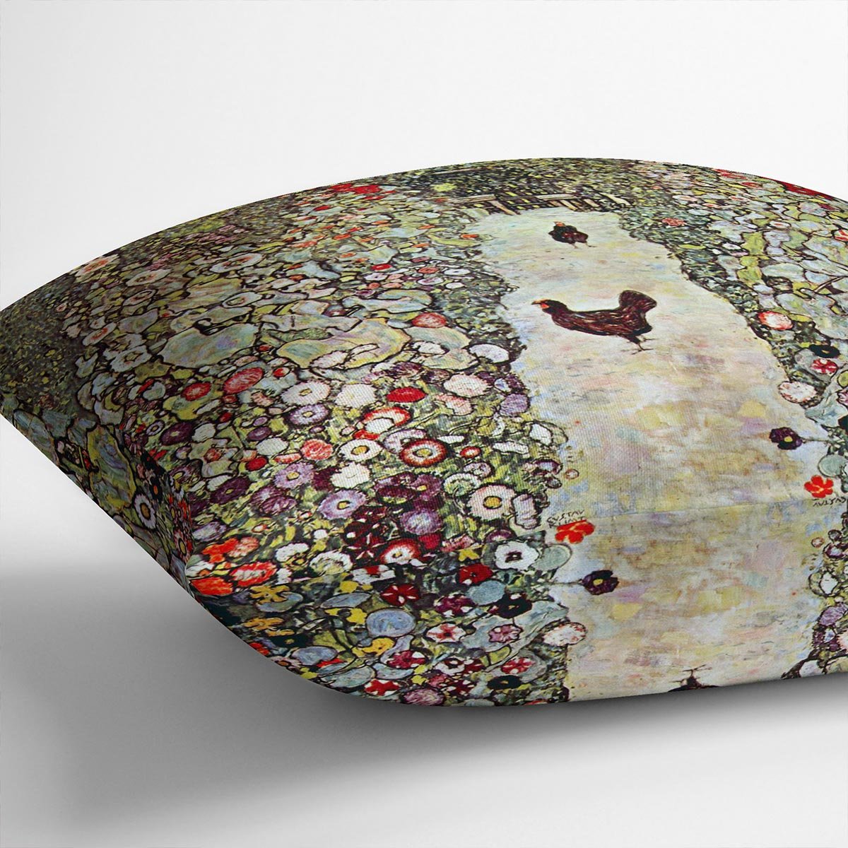 Garden Path with Chickens by Klimt Throw Pillow