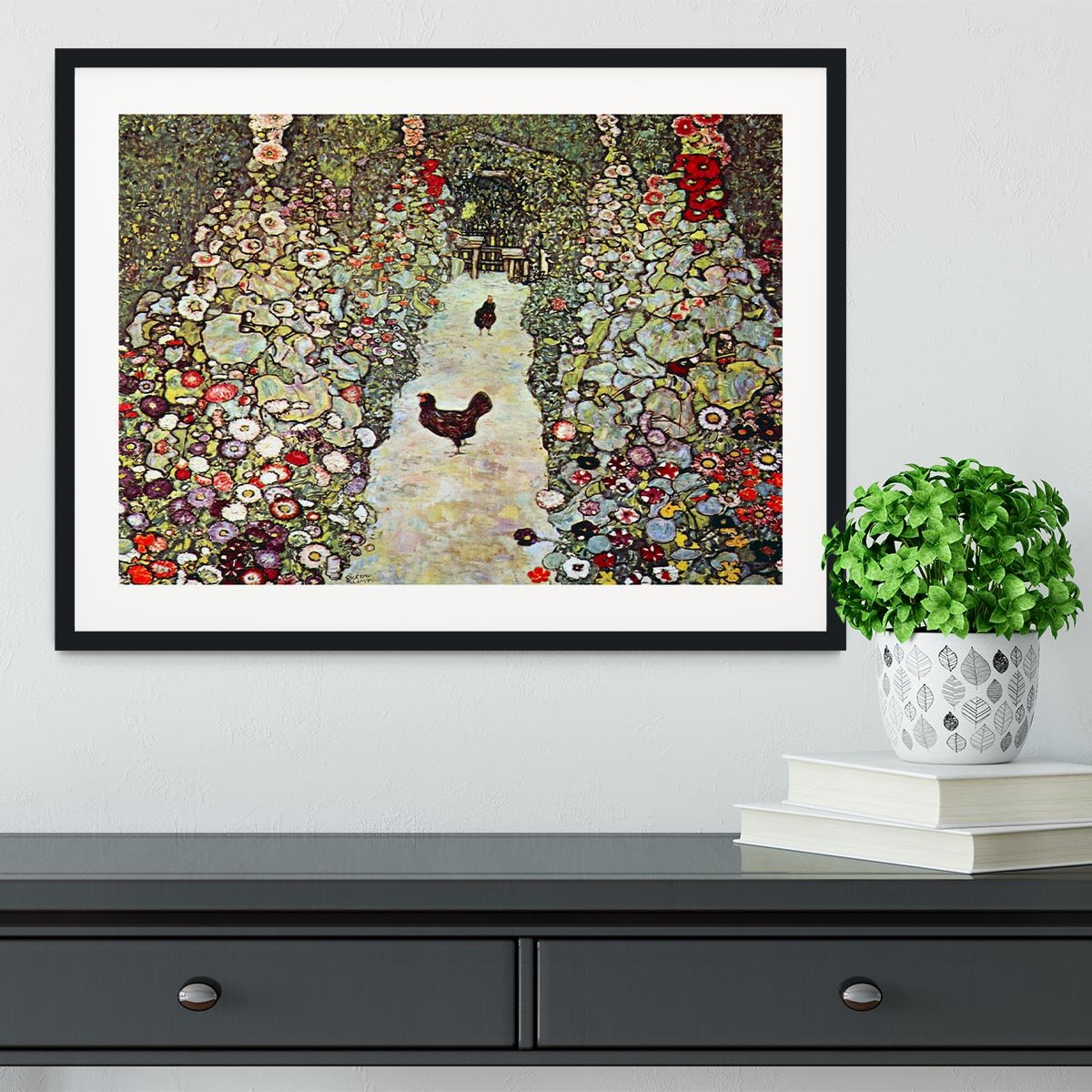 Garden Path with Chickens by Klimt Framed Print - Canvas Art Rocks - 1