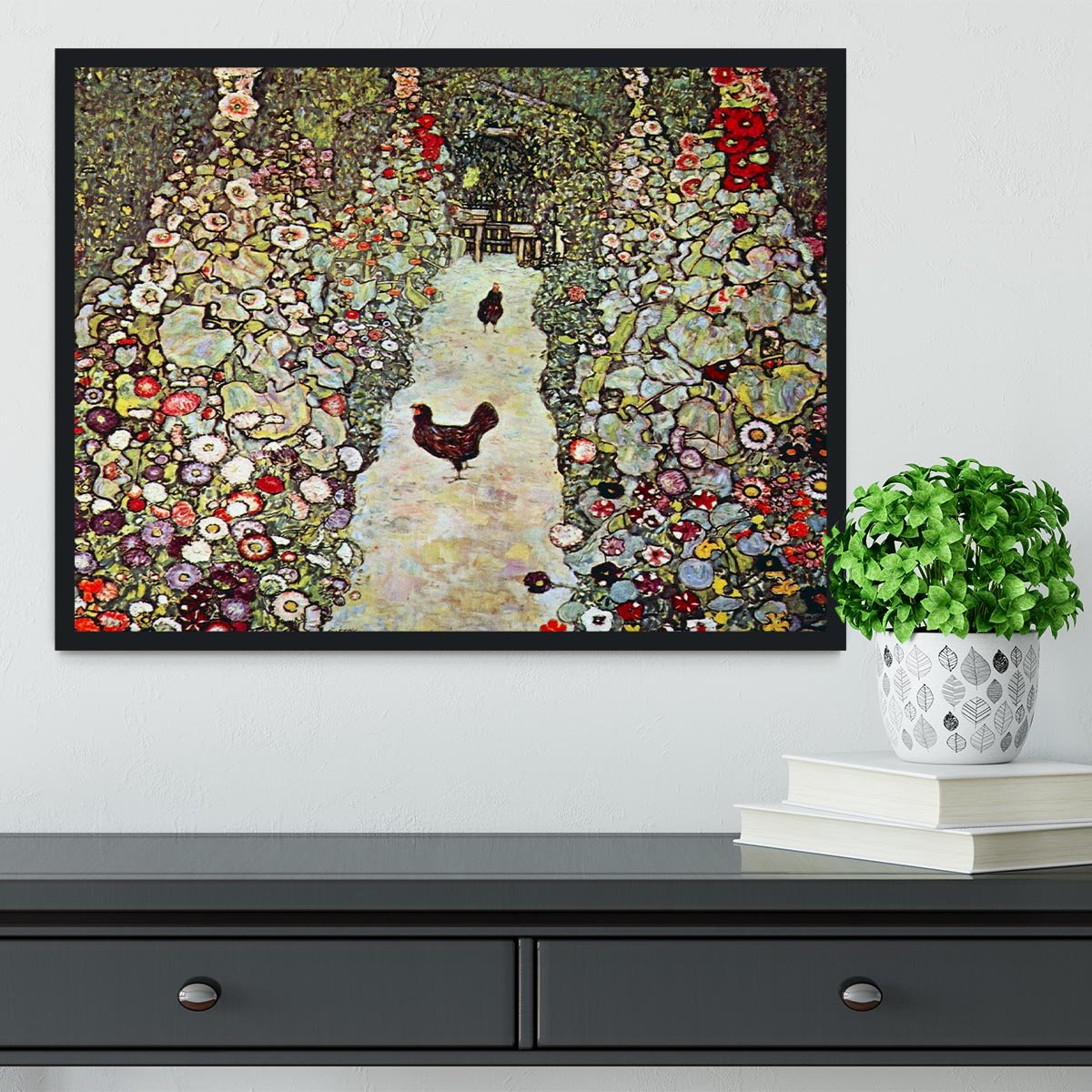 Garden Path with Chickens by Klimt Framed Print - Canvas Art Rocks - 2