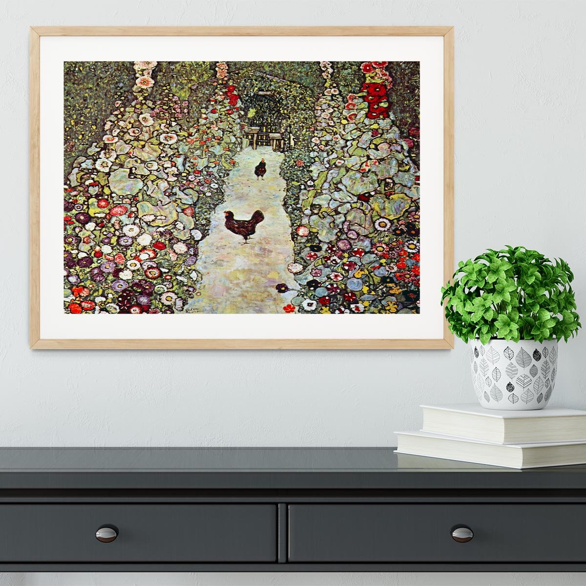 Garden Path with Chickens by Klimt Framed Print - Canvas Art Rocks - 3