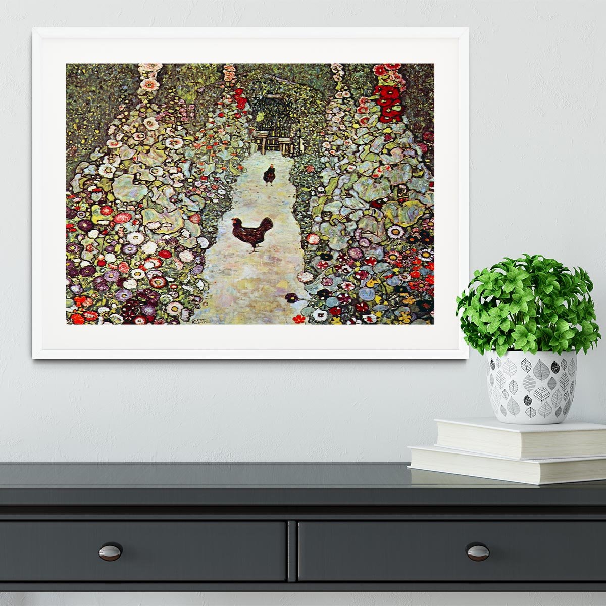 Garden Path with Chickens by Klimt Framed Print - Canvas Art Rocks - 5