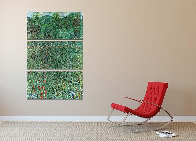 Garden landscape by Klimt 3 Split Panel Canvas Print - Canvas Art Rocks - 2