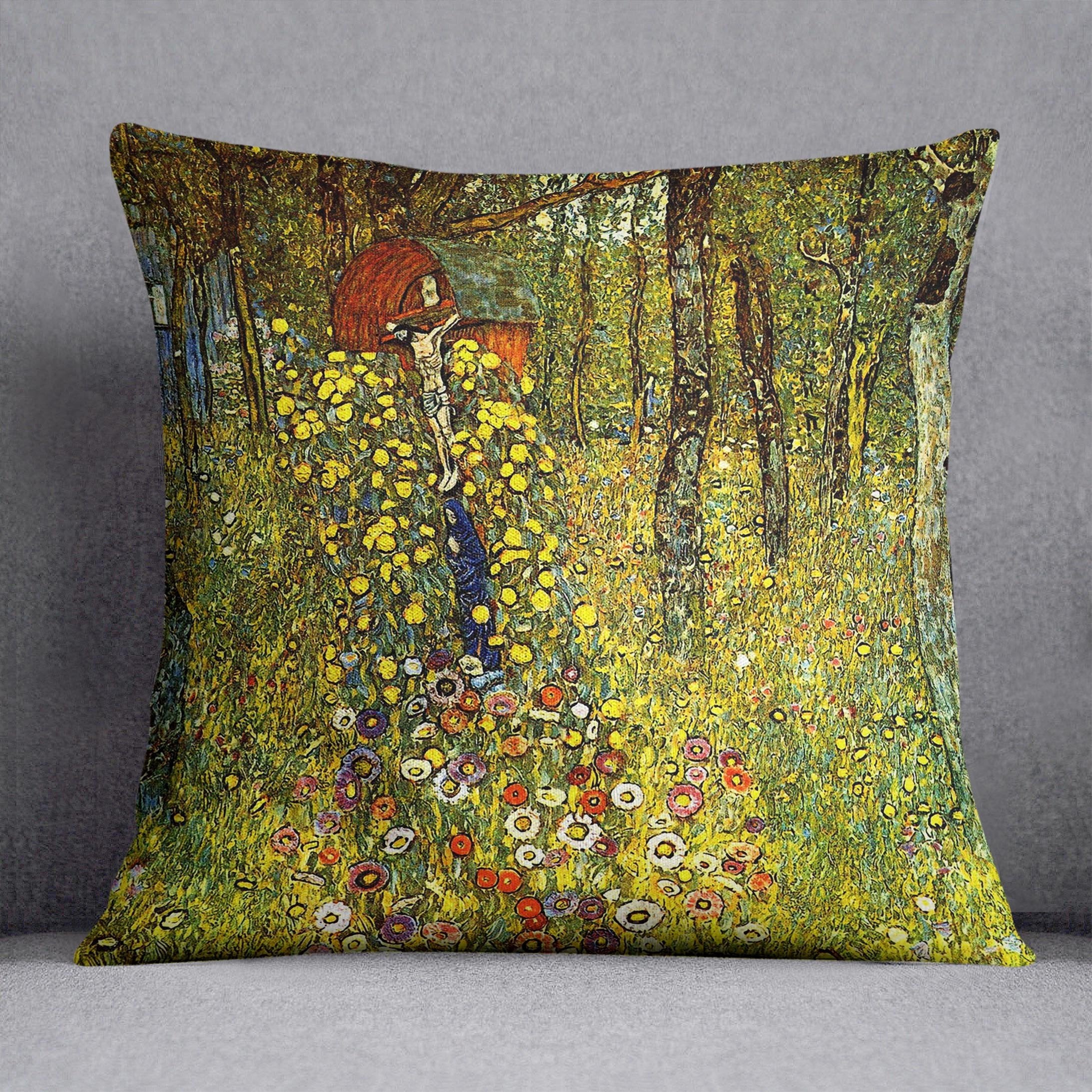 Garden with crucifix by Klimt Throw Pillow