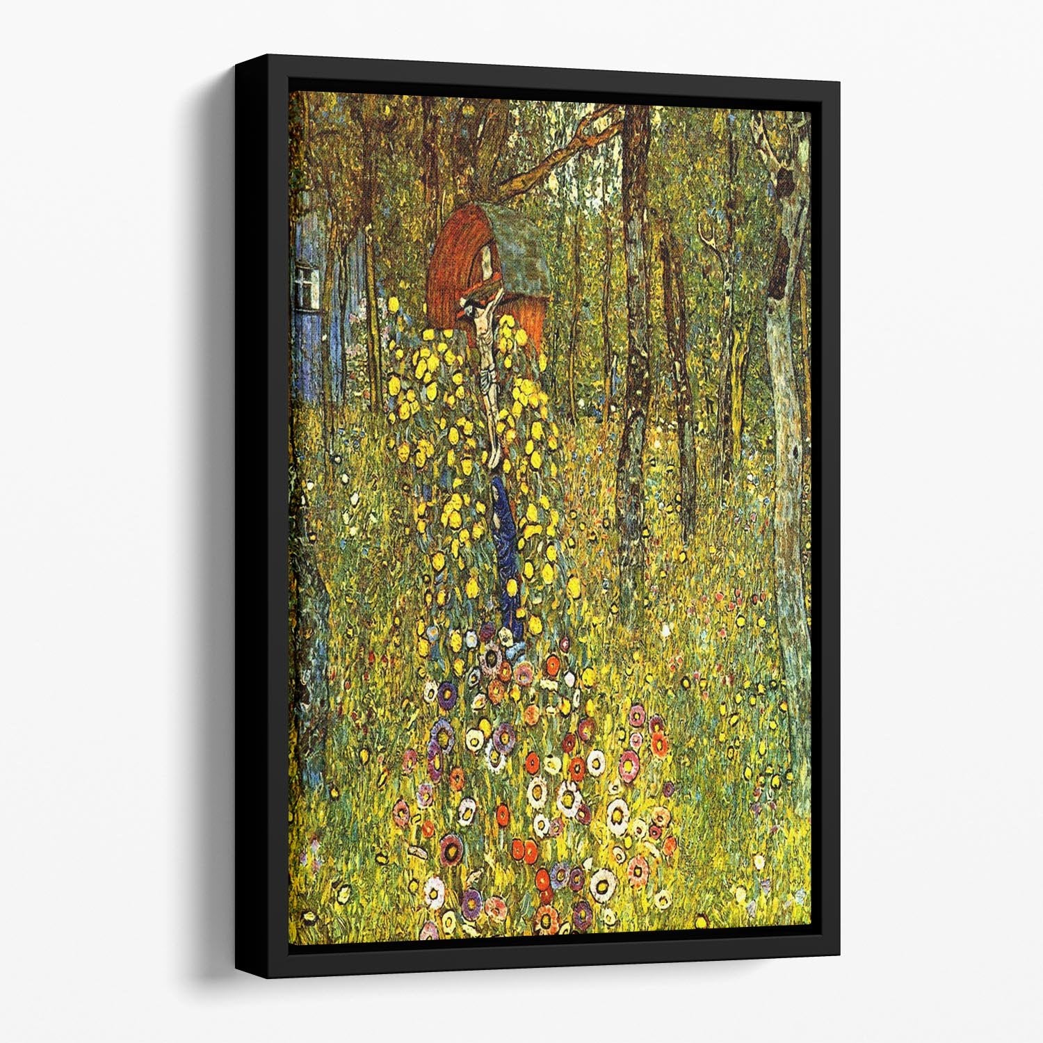 Garden with crucifix by Klimt Floating Framed Canvas