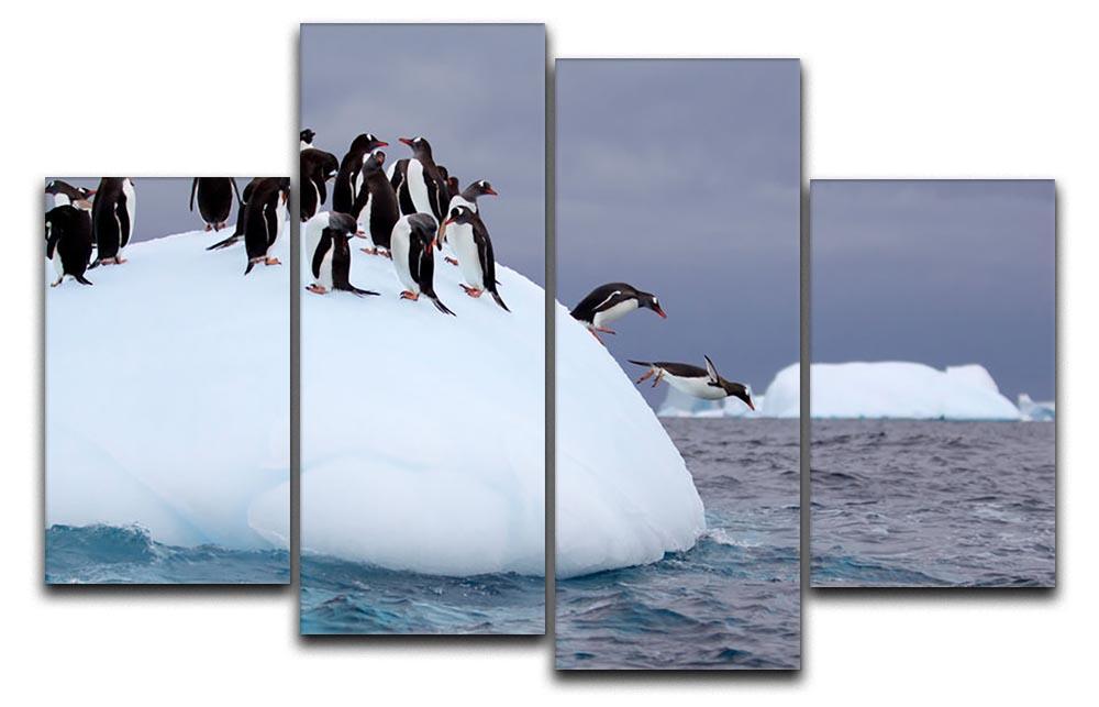 Gentoo penguin jumping into water 4 Split Panel Canvas - Canvas Art Rocks - 1