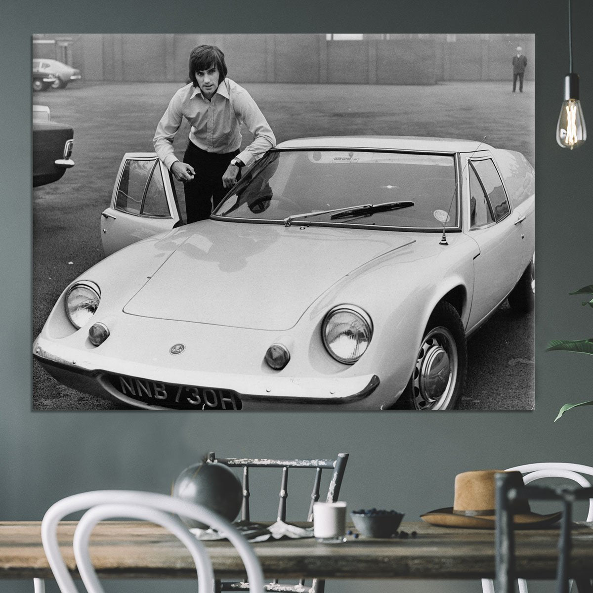 George Best with his Lotus Europa Canvas Print or Poster