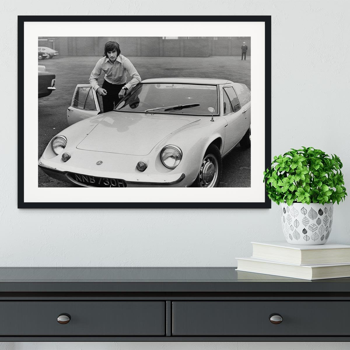 George Best with his Lotus Europa Framed Print - Canvas Art Rocks - 1