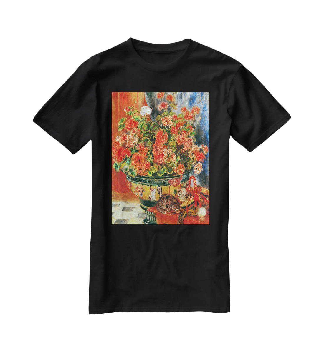 Geraniums and cats by Renoir T-Shirt - Canvas Art Rocks - 1