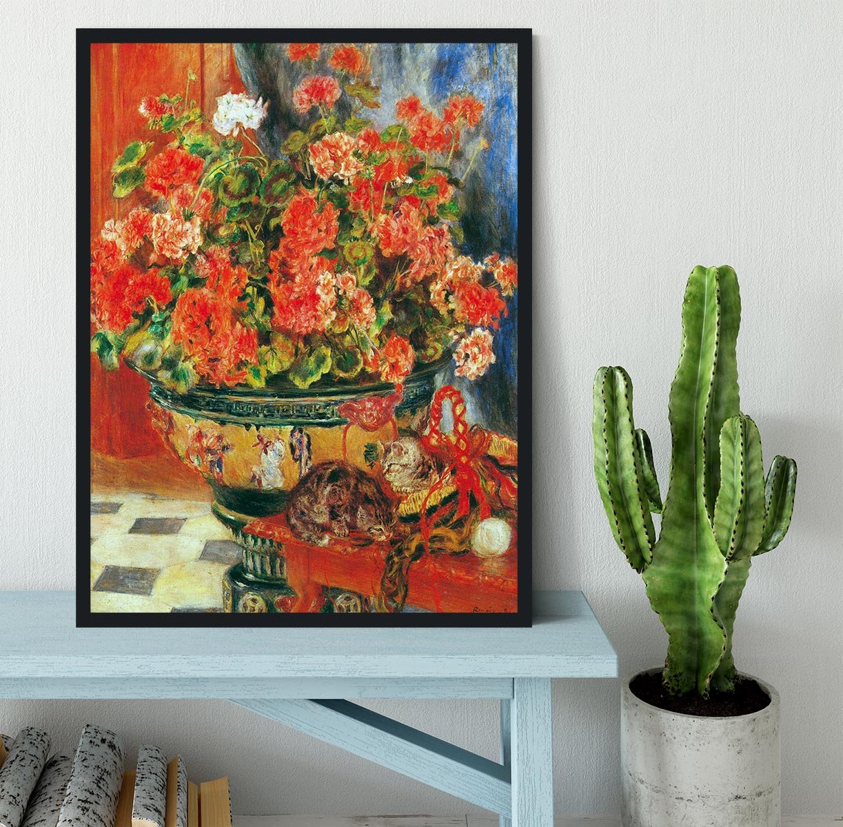 Geraniums and cats by Renoir Framed Print - Canvas Art Rocks - 2