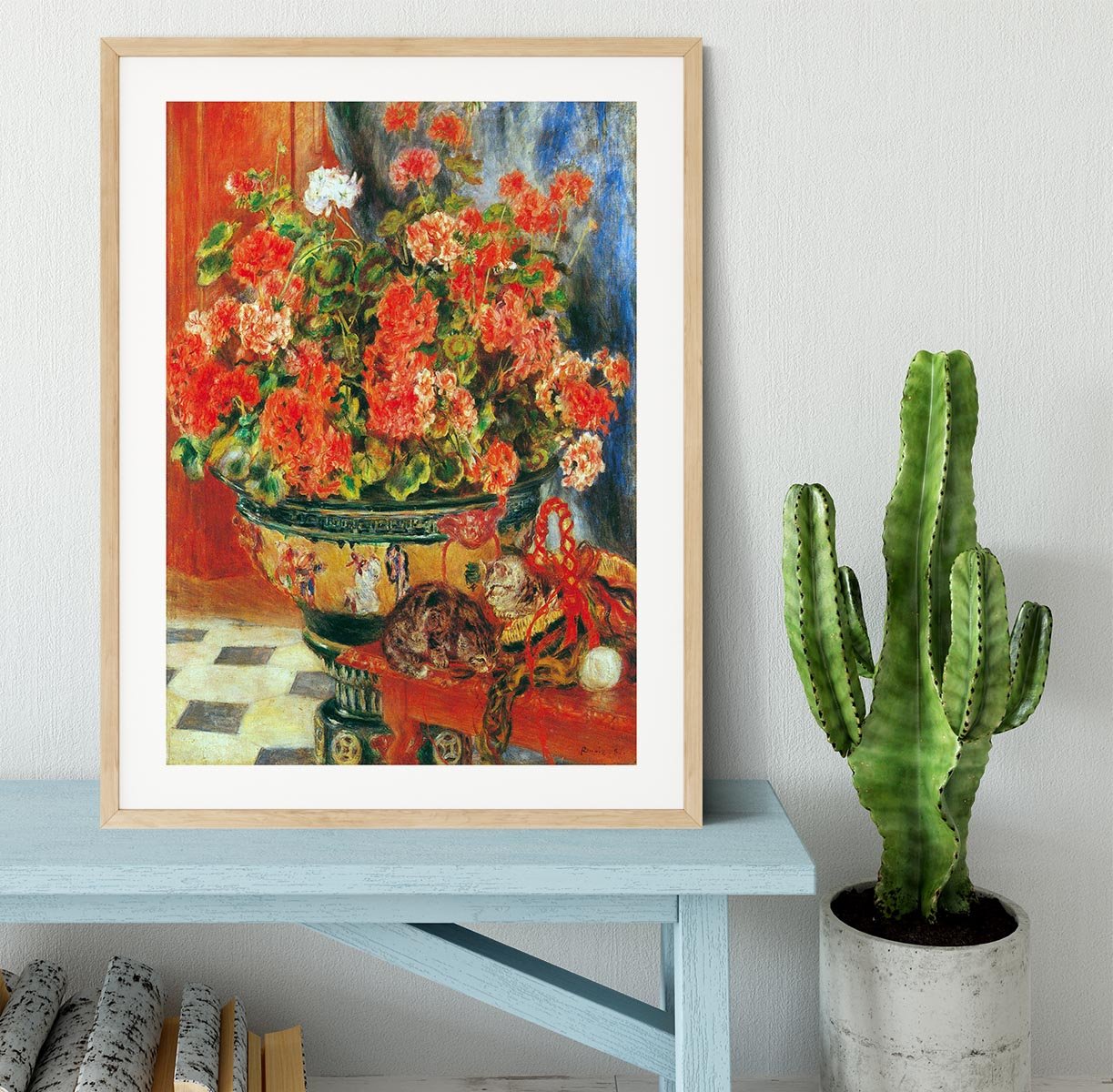 Geraniums and cats by Renoir Framed Print - Canvas Art Rocks - 3