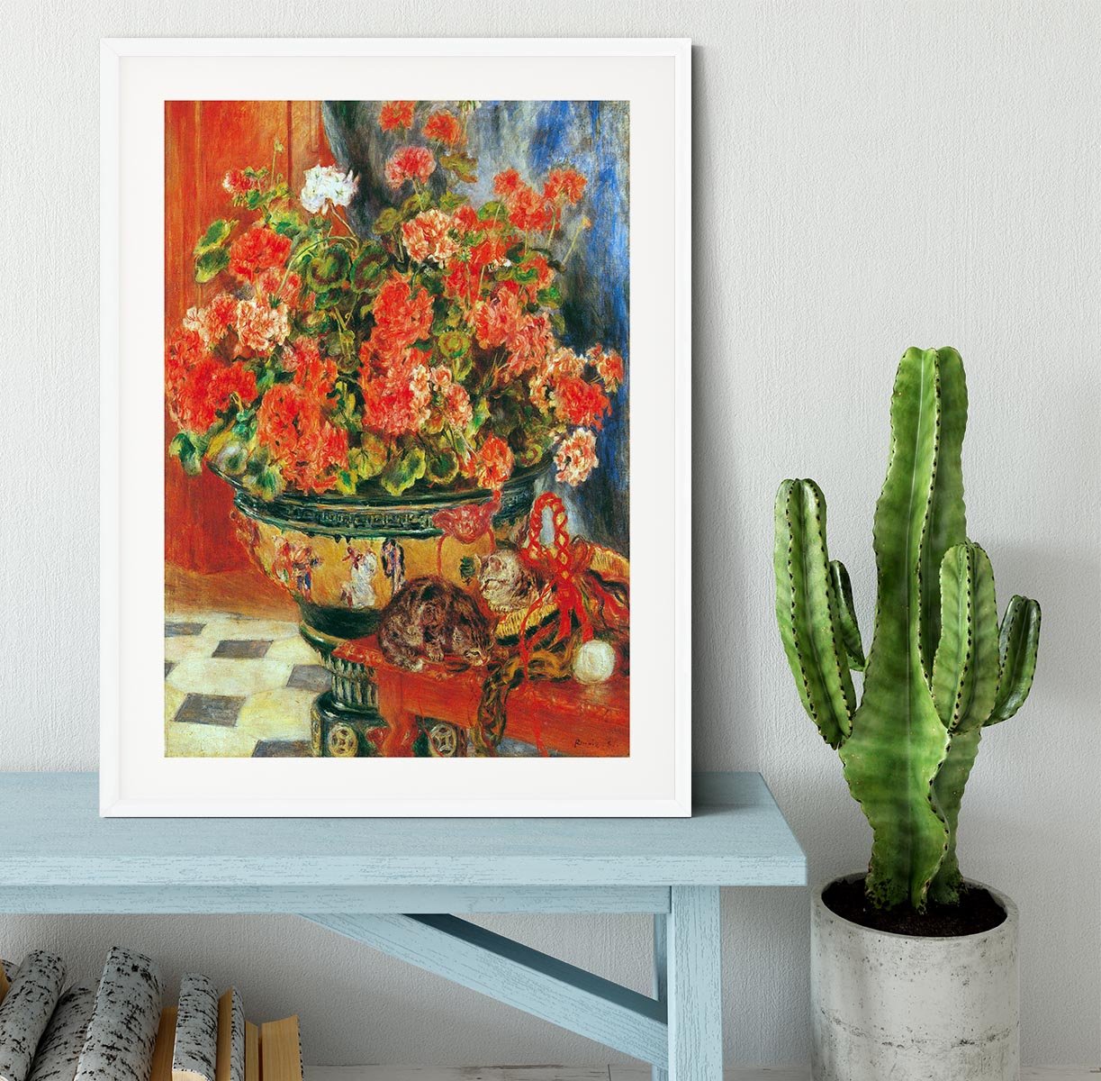 Geraniums and cats by Renoir Framed Print - Canvas Art Rocks - 5