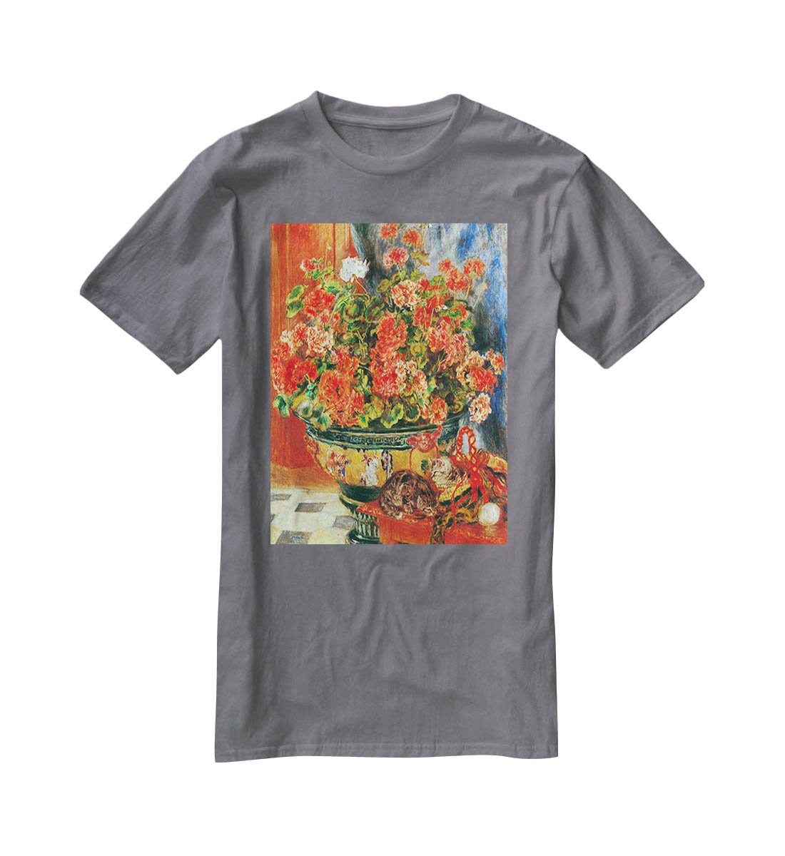Geraniums and cats by Renoir T-Shirt - Canvas Art Rocks - 3