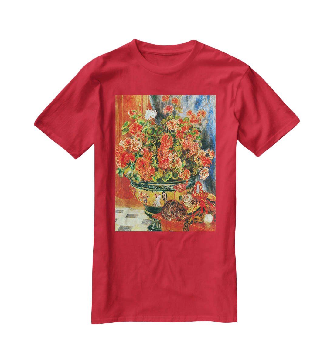 Geraniums and cats by Renoir T-Shirt - Canvas Art Rocks - 4