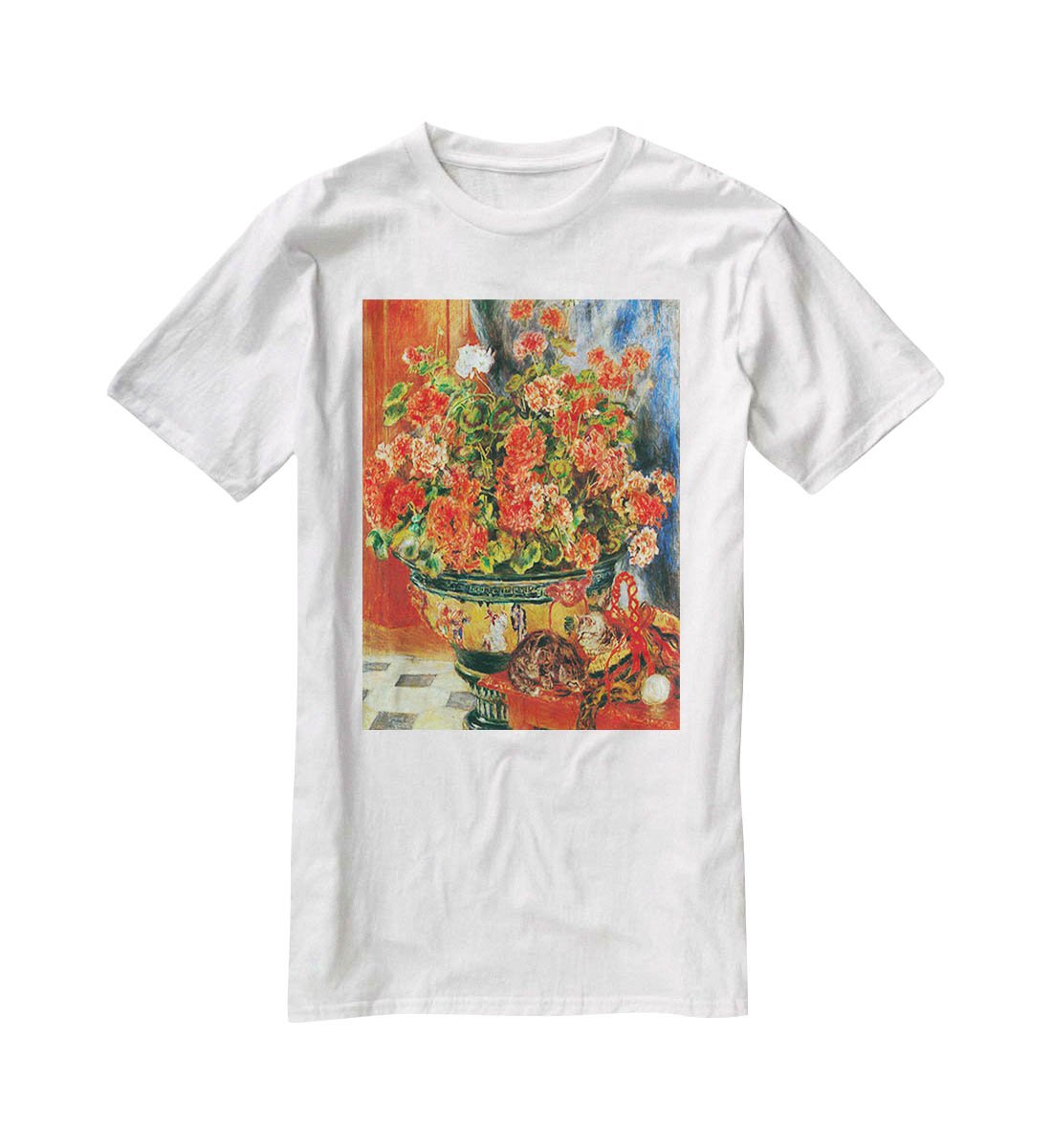 Geraniums and cats by Renoir T-Shirt - Canvas Art Rocks - 5