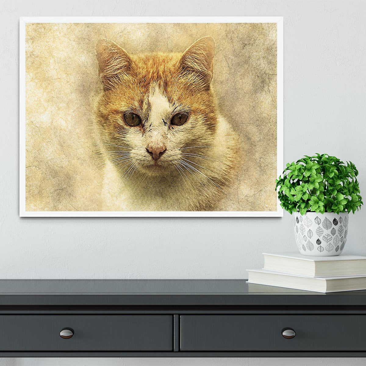 Ginger Cat Painting Framed Print - Canvas Art Rocks -6