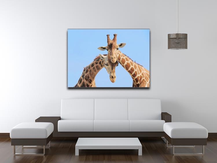 Giraffe couple in love with blue sky on background Canvas Print or Poster - Canvas Art Rocks - 4