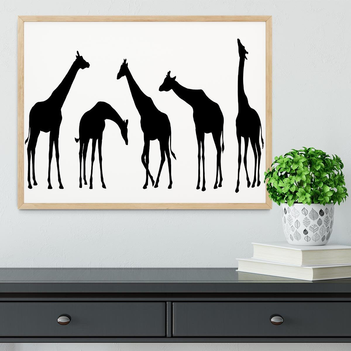Giraffe silhouettes on the white background Framed Print - Canvas Art Rocks - 4