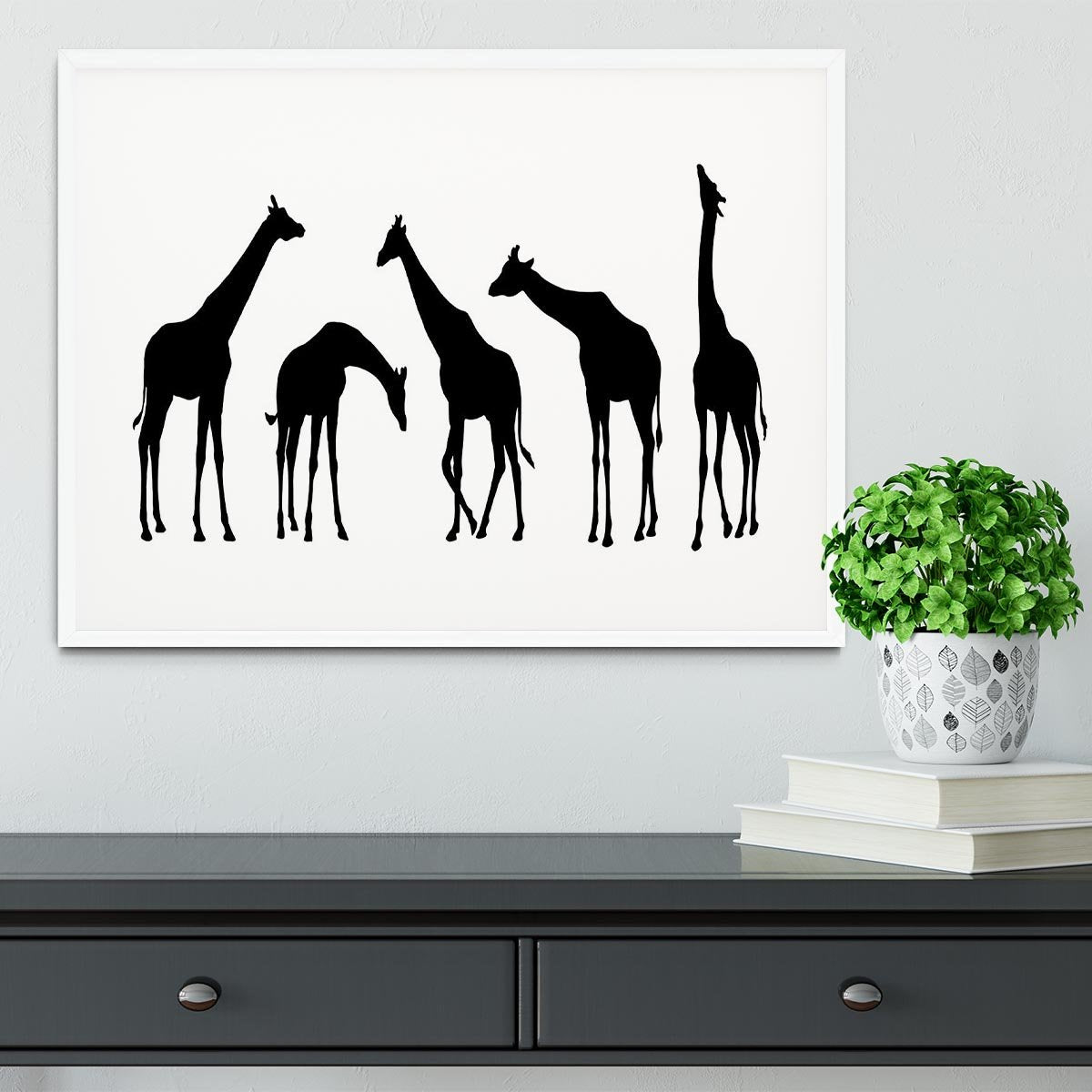Giraffe silhouettes on the white background Framed Print - Canvas Art Rocks - 5