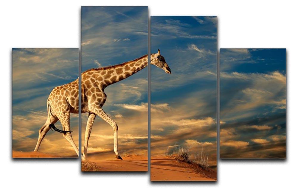 Giraffe walking on a sand dune with clouds South Africa 4 Split Panel Canvas - Canvas Art Rocks - 1