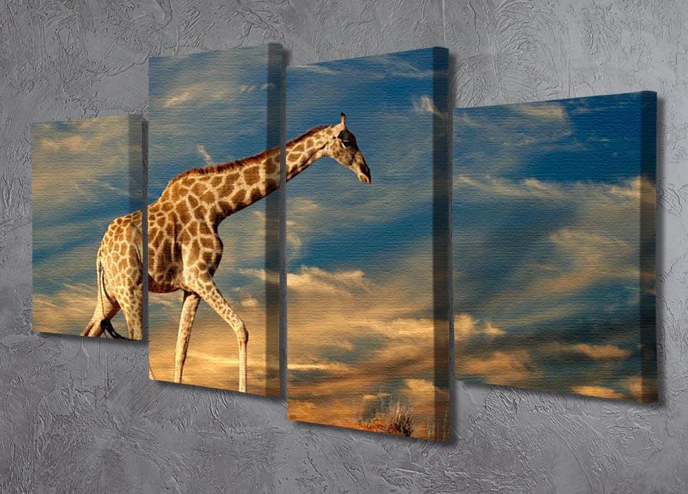 Giraffe walking on a sand dune with clouds South Africa 4 Split Panel Canvas - Canvas Art Rocks - 2