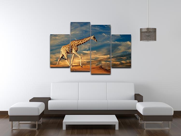 Giraffe walking on a sand dune with clouds South Africa 4 Split Panel Canvas - Canvas Art Rocks - 3