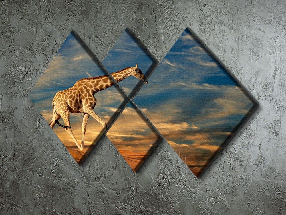 Giraffe walking on a sand dune with clouds South Africa 4 Square Multi Panel Canvas - Canvas Art Rocks - 2