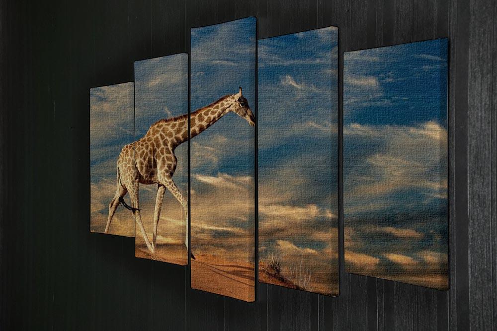Giraffe walking on a sand dune with clouds South Africa 5 Split Panel Canvas - Canvas Art Rocks - 2
