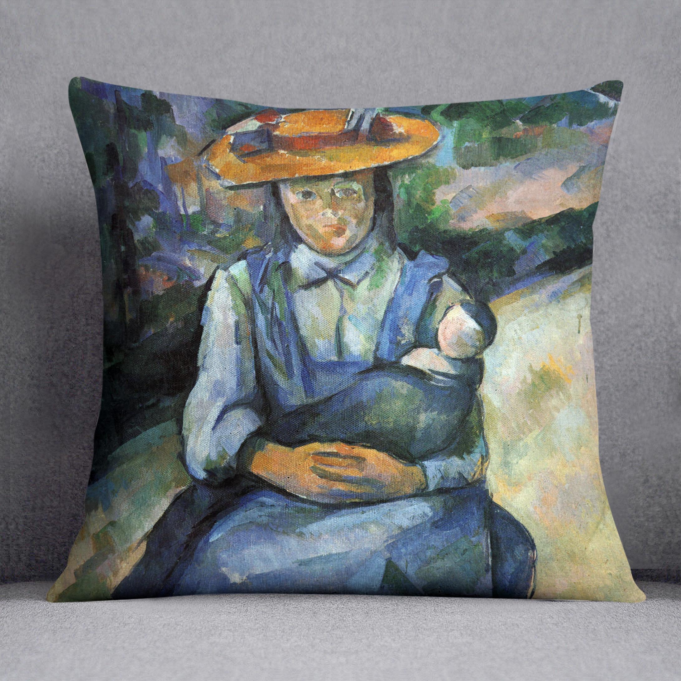 Girl with Doll by Cezanne Cushion - Canvas Art Rocks - 1