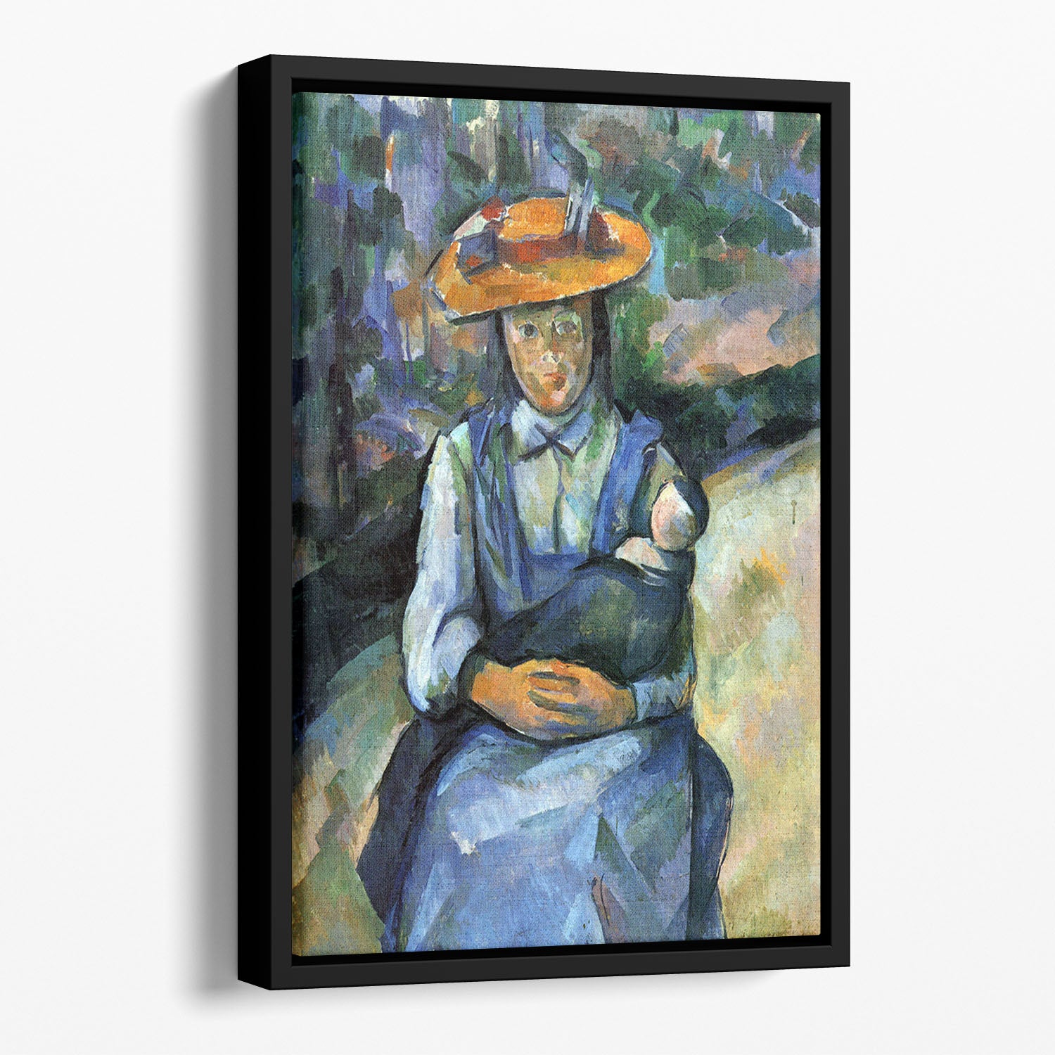 Girl with Doll by Cezanne Floating Framed Canvas - Canvas Art Rocks - 1