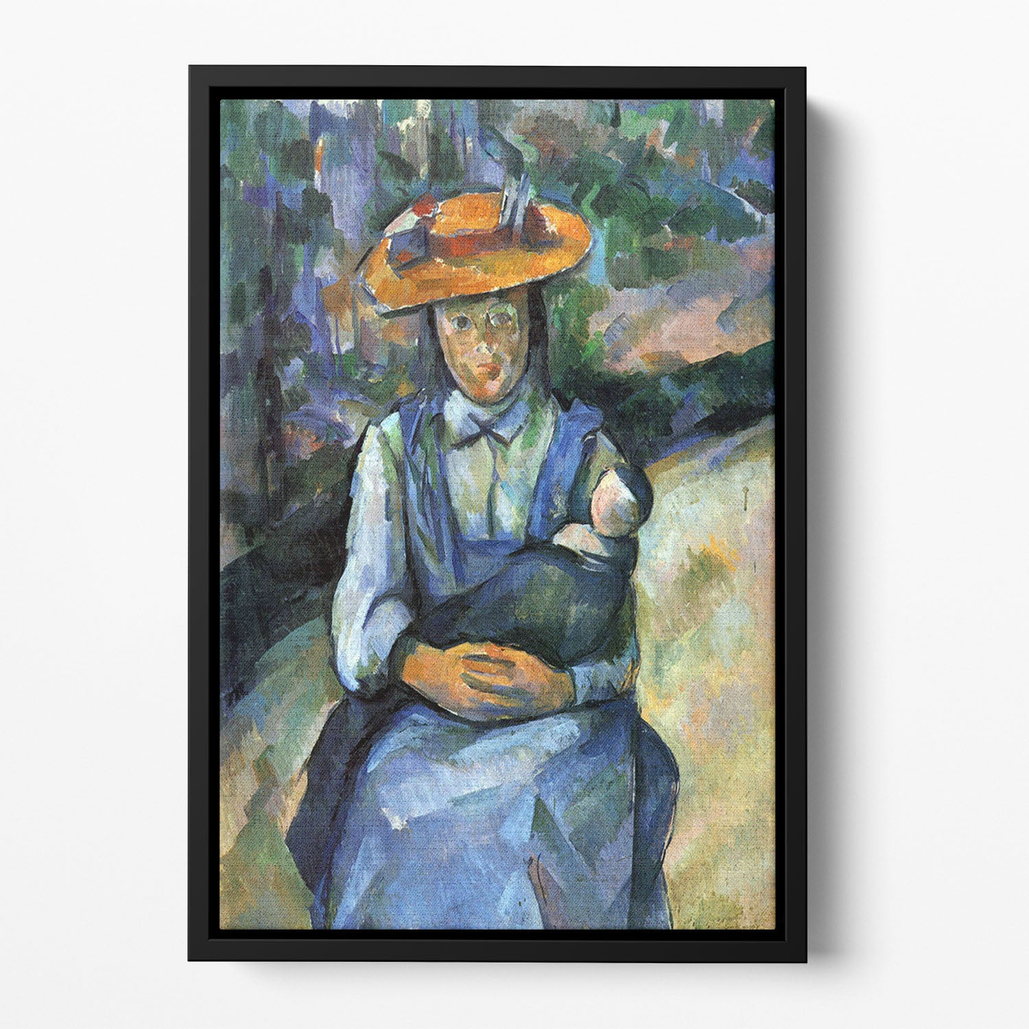 Girl with Doll by Cezanne Floating Framed Canvas - Canvas Art Rocks - 2