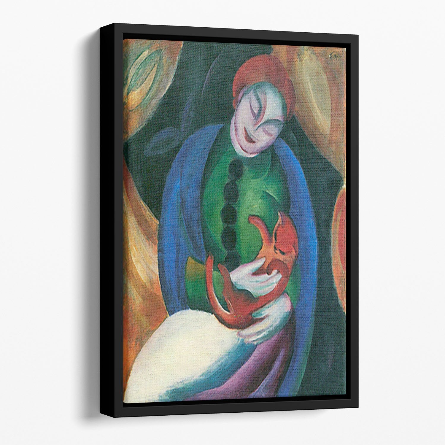 Girl with a Cat II by Franz Marc Floating Framed Canvas