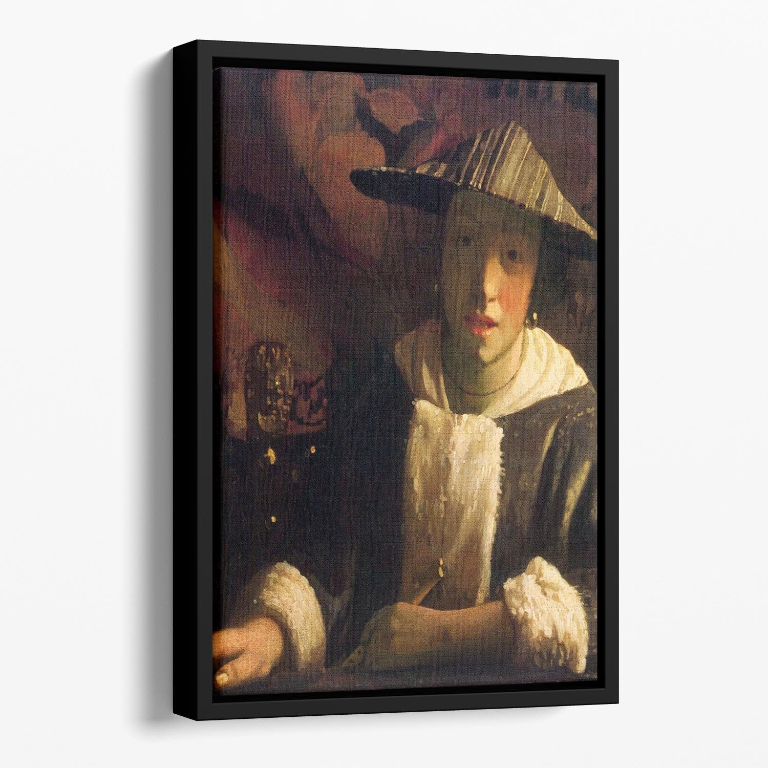 Girl with a flute by Vermeer Floating Framed Canvas
