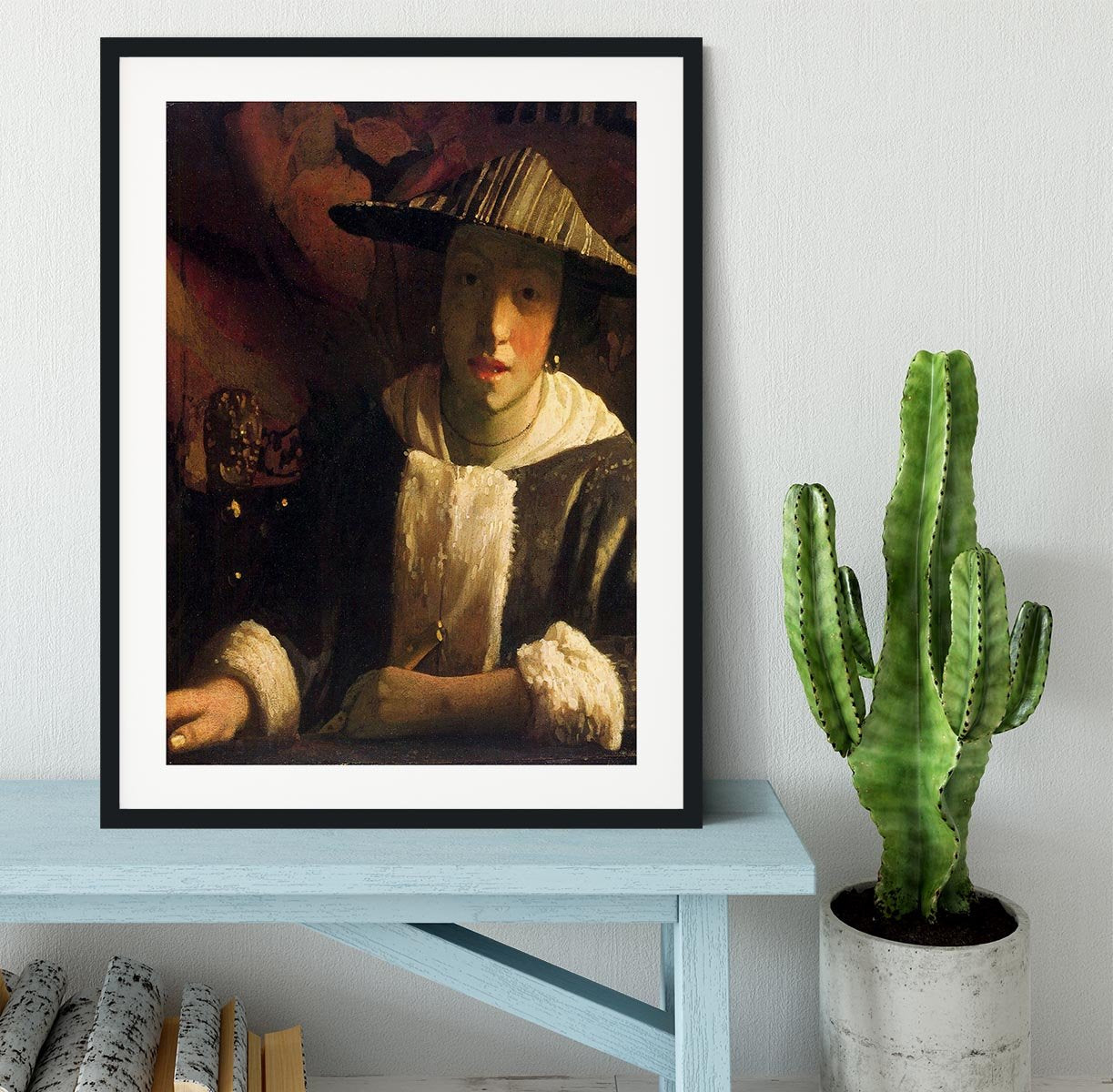 Girl with a flute by Vermeer Framed Print - Canvas Art Rocks - 1