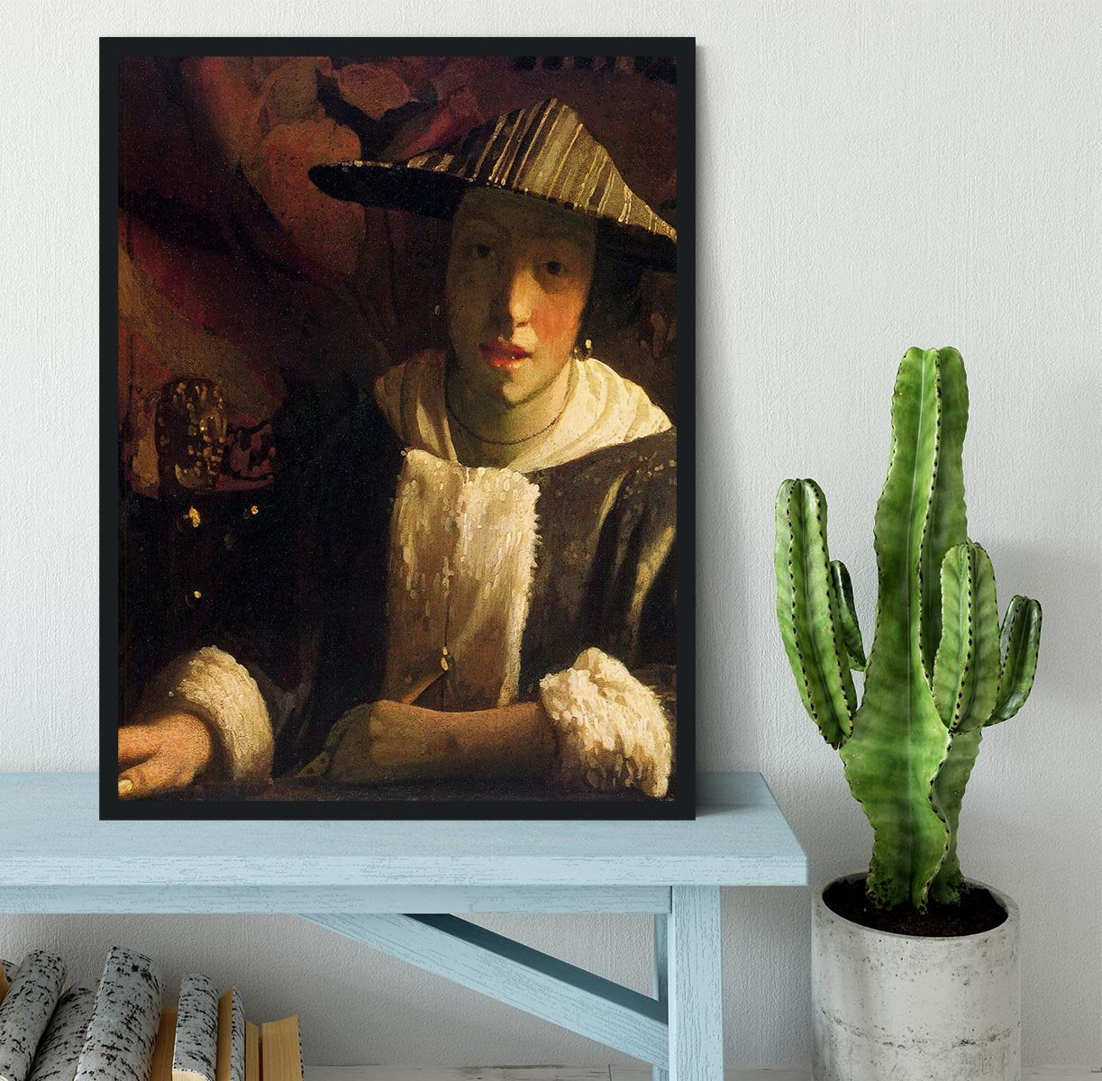 Girl with a flute by Vermeer Framed Print - Canvas Art Rocks - 2