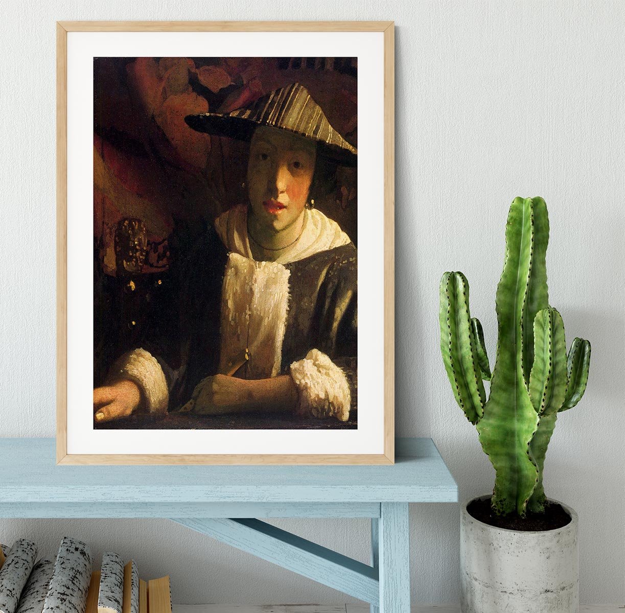 Girl with a flute by Vermeer Framed Print - Canvas Art Rocks - 3
