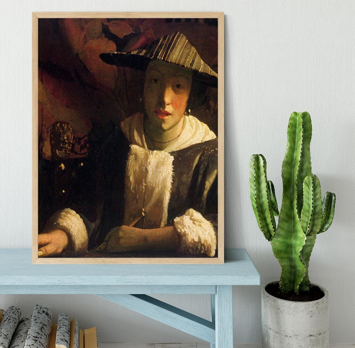 Girl with a flute by Vermeer Framed Print - Canvas Art Rocks - 4