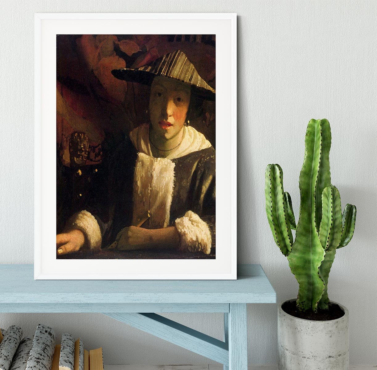 Girl with a flute by Vermeer Framed Print - Canvas Art Rocks - 5