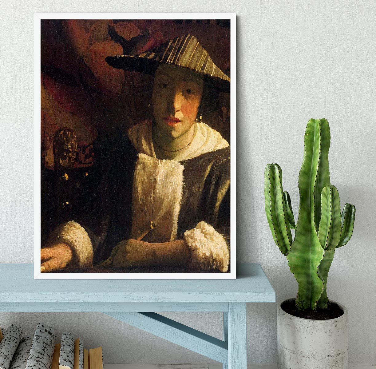 Girl with a flute by Vermeer Framed Print - Canvas Art Rocks -6