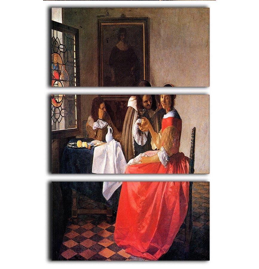 Girl with a wine glass by Vermeer 3 Split Panel Canvas Print - Canvas Art Rocks - 1