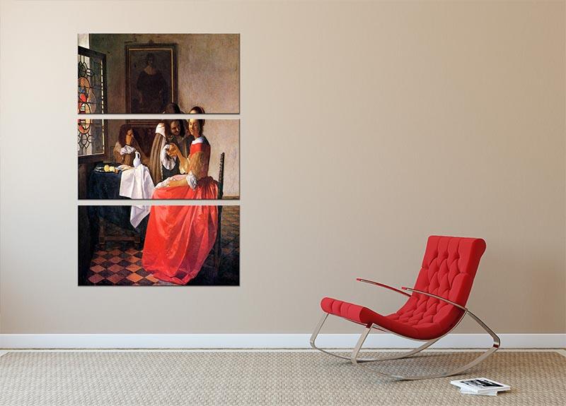 Girl with a wine glass by Vermeer 3 Split Panel Canvas Print - Canvas Art Rocks - 2