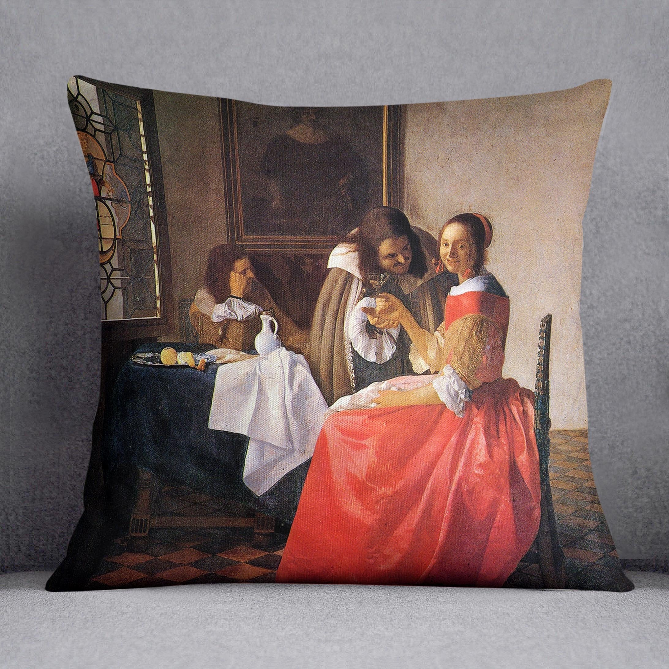 Girl with a wine glass by Vermeer Cushion