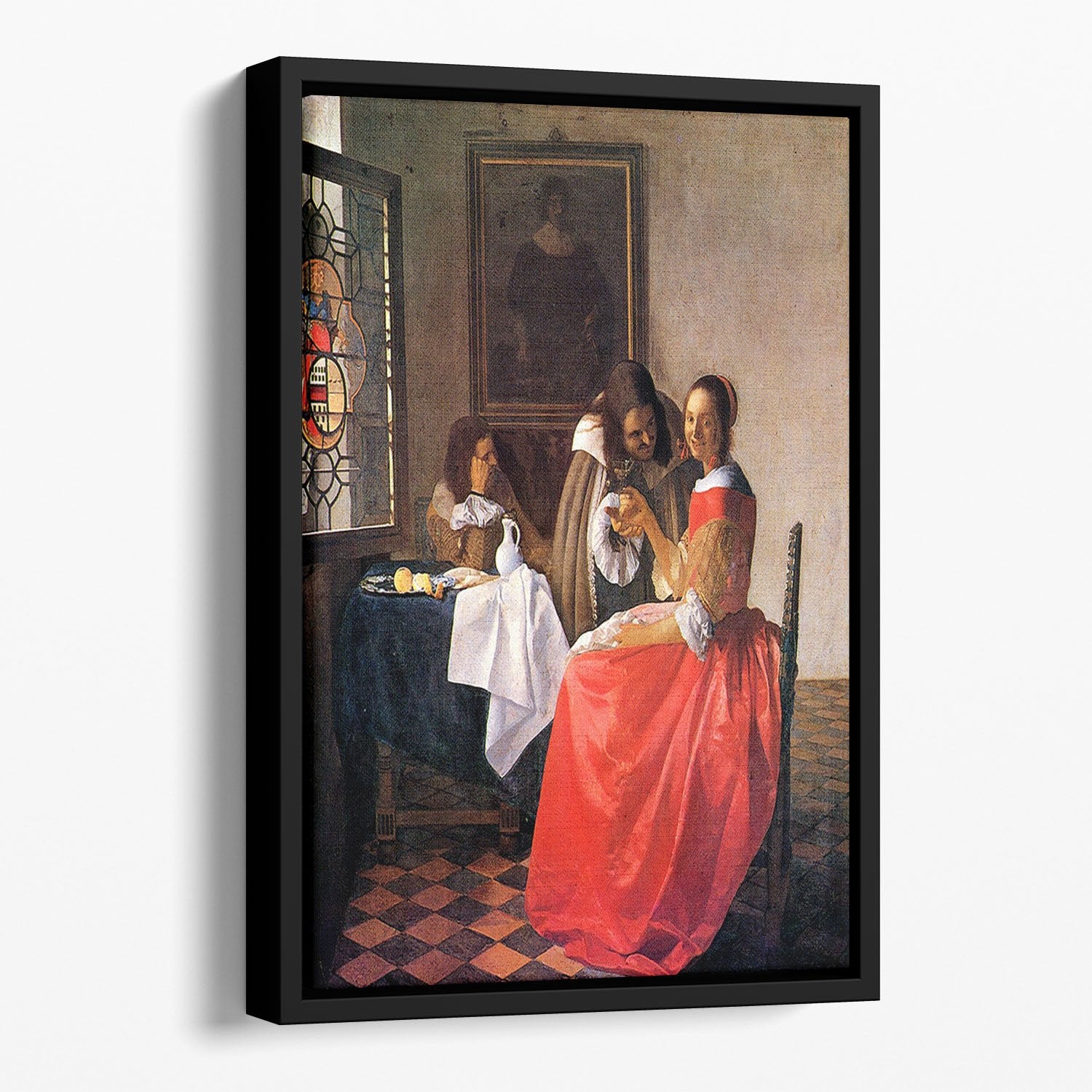 Girl with a wine glass by Vermeer Floating Framed Canvas