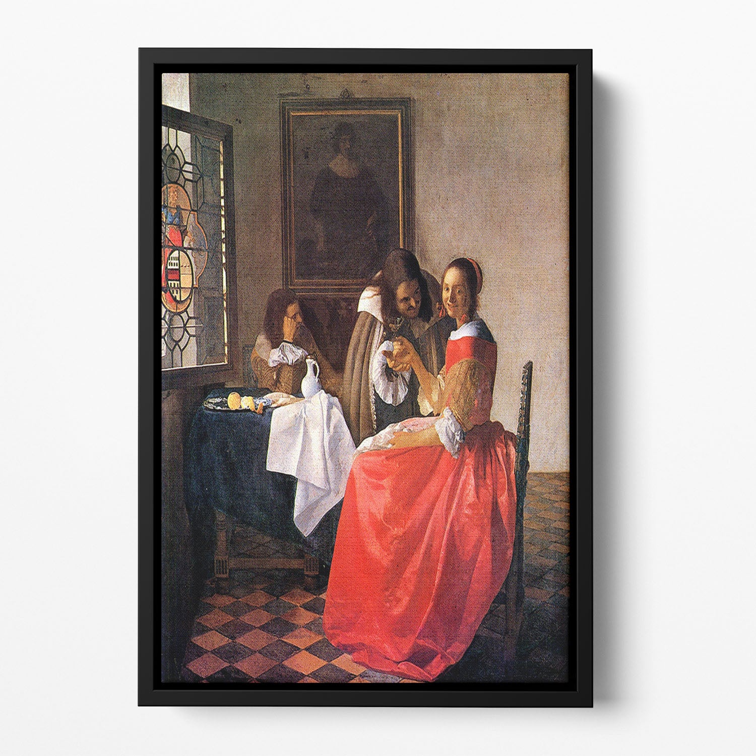 Girl with a wine glass by Vermeer Floating Framed Canvas
