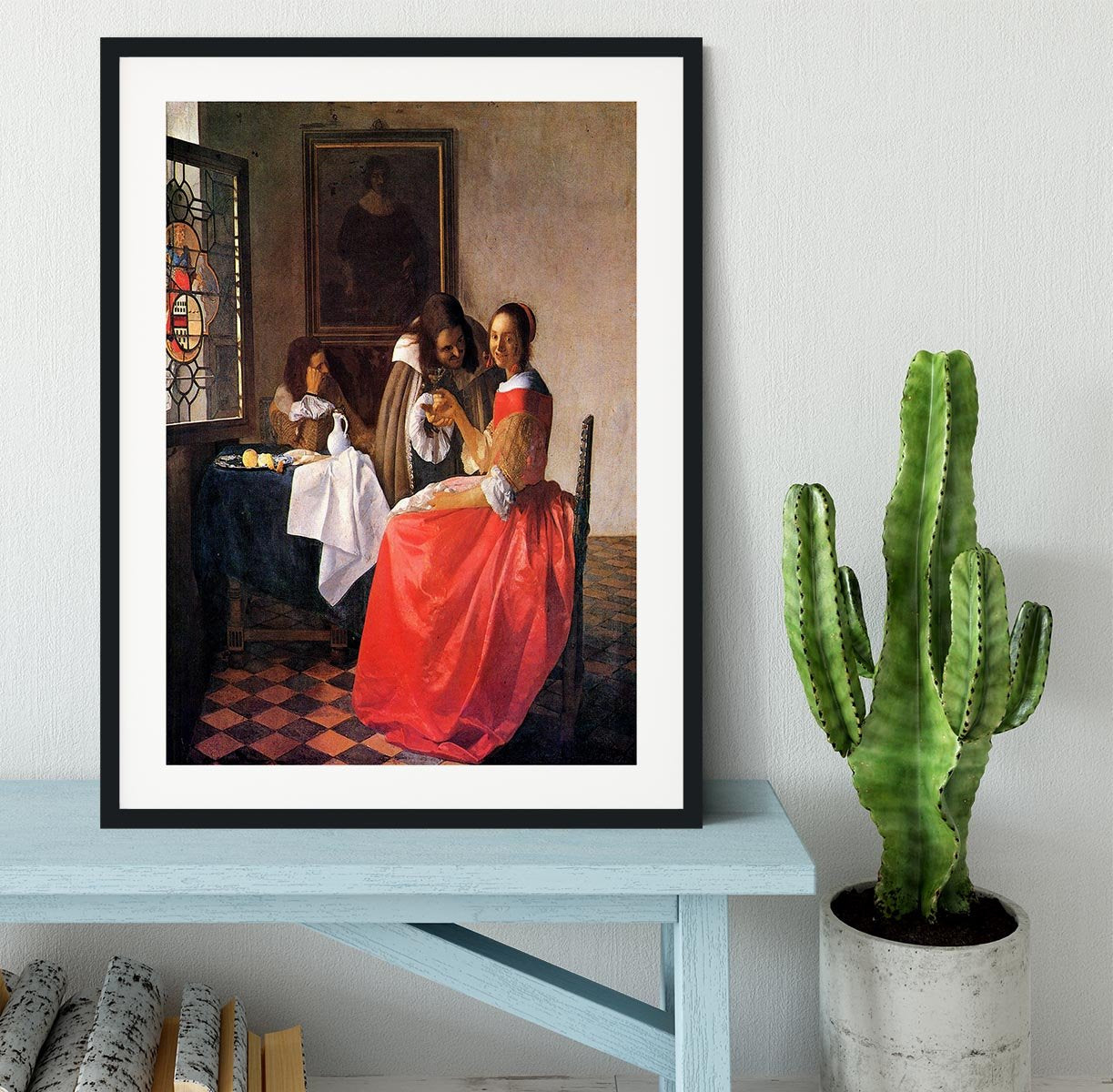 Girl with a wine glass by Vermeer Framed Print - Canvas Art Rocks - 1