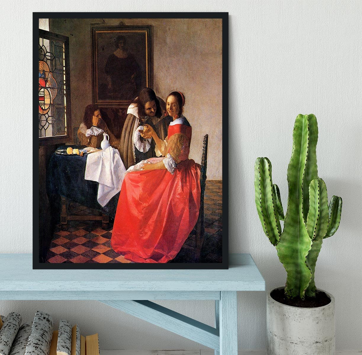Girl with a wine glass by Vermeer Framed Print - Canvas Art Rocks - 2