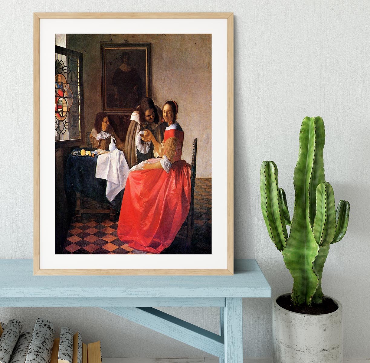 Girl with a wine glass by Vermeer Framed Print - Canvas Art Rocks - 3